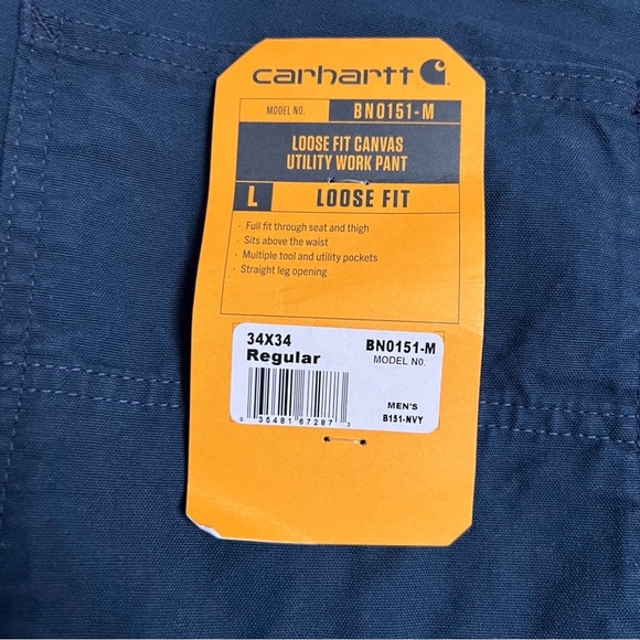 NWT Carhartt Mens Loose Fit Navy Blue Canvas Utility Work Pants - Picture 12 of 12